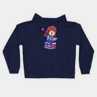 Cute Girl Playing Laptop On Book Cartoon Kids Hoodie